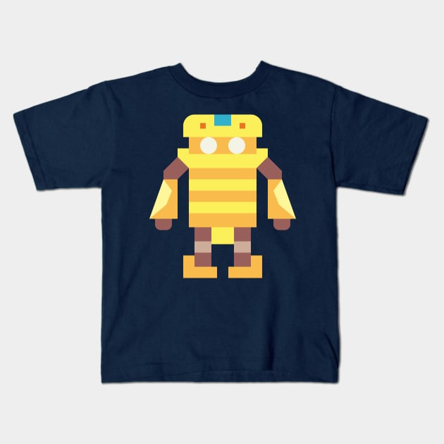 Cute Yellow Robot Kids T-Shirt by InkyArt